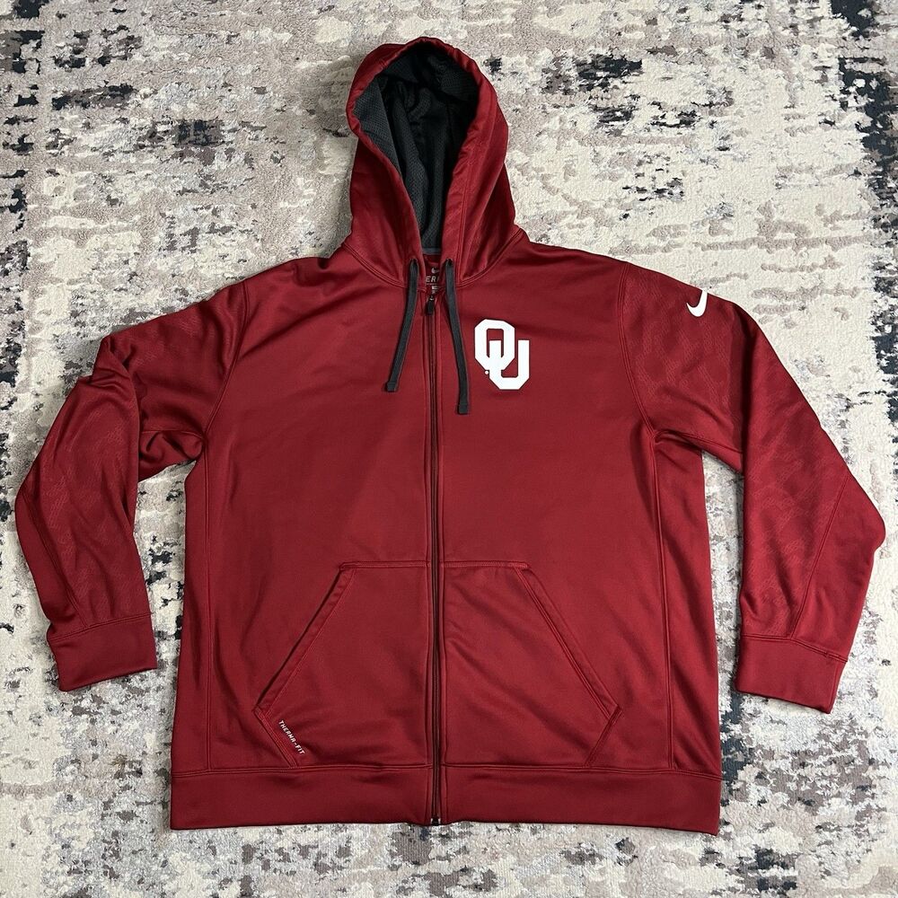 Oklahoma Sooners Nike Mens Full-Zip Hoodie Red Therma Fit Sweatshirt XXL 2XL